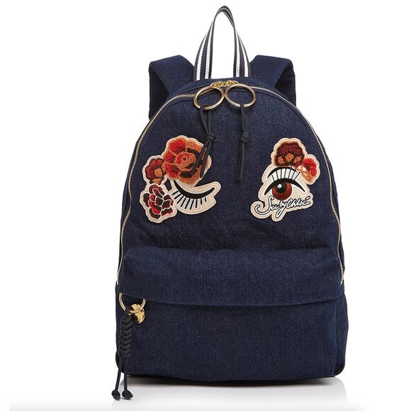 SEE BY CHLOE Andy Denim Mini Backpack Winky Eyes Embroidered Patch - Picture 1 of 12